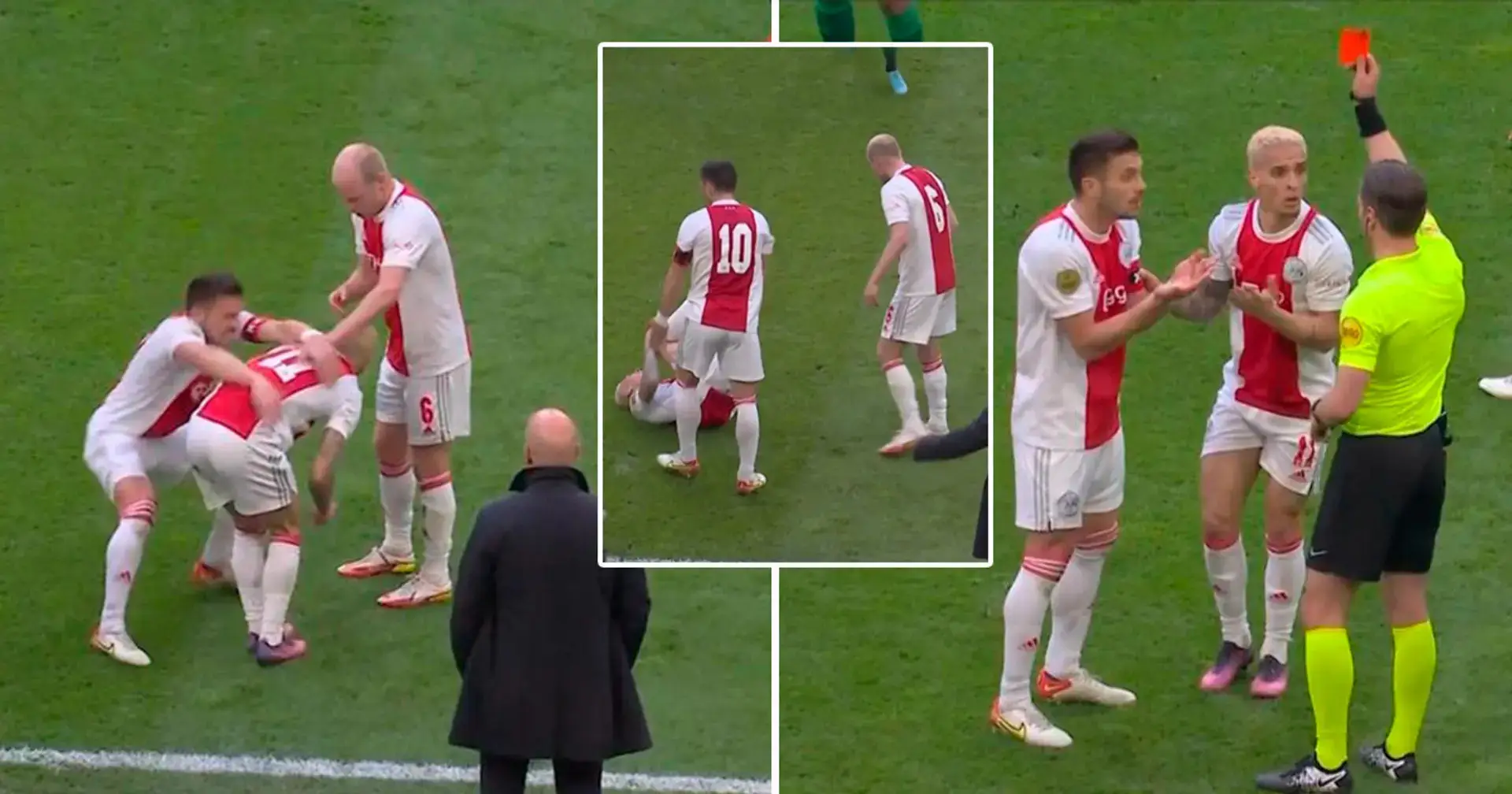 La estrella del Ajax, Antony, es expulsado por perder el tiempo después de ser agarrado por Dusan Tadic 