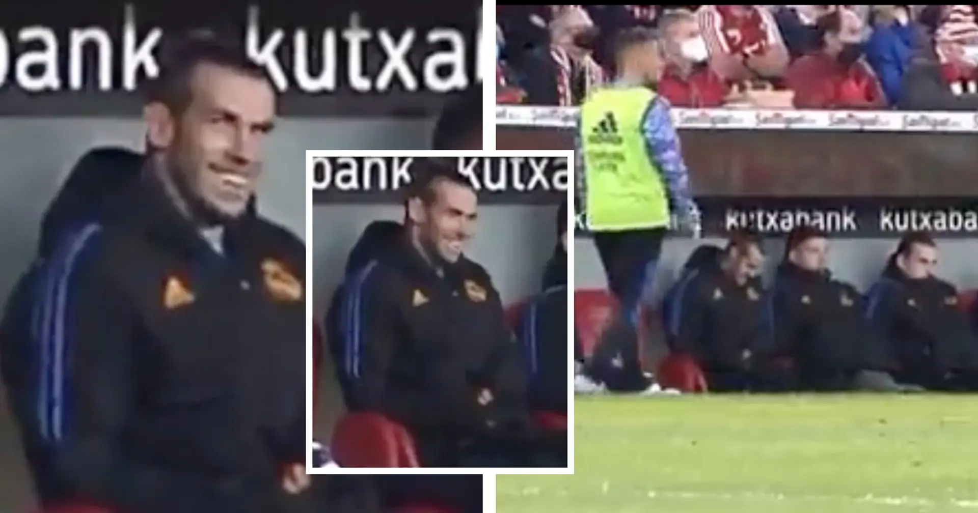 Vor der Kamera gefangen: Gareth Bale lacht Eden Hazard aus, als dieser nach dem Aufwärmen zurück auf die Bank geschickt wird