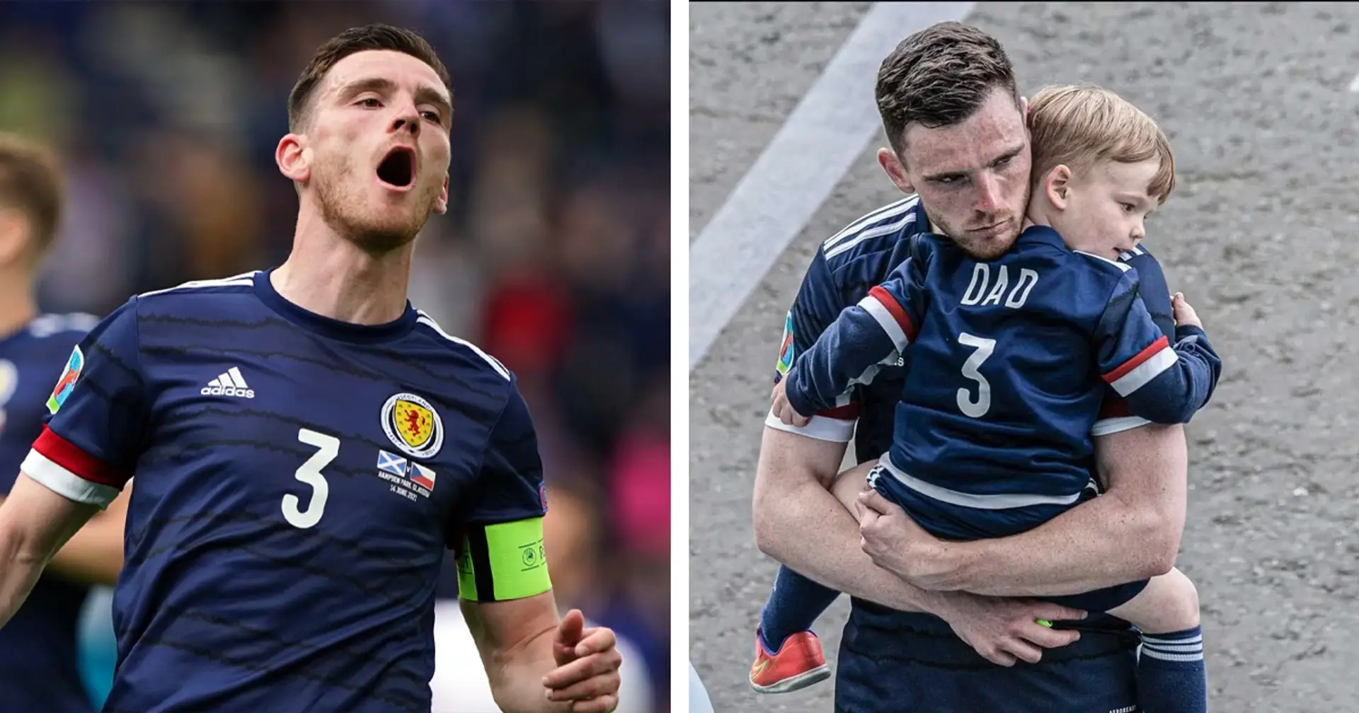 Emotional scenes as Andy Robertson is consoled by his little son after Scotland's defeat to Czech Republic