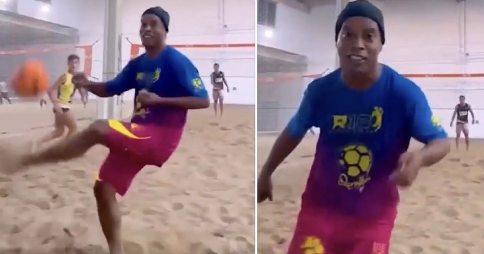 Ronaldinho beweist, dass er immer noch zu vielem fähig ist, mit einem magischen No-Look-Pass beim Footvolleyspielen