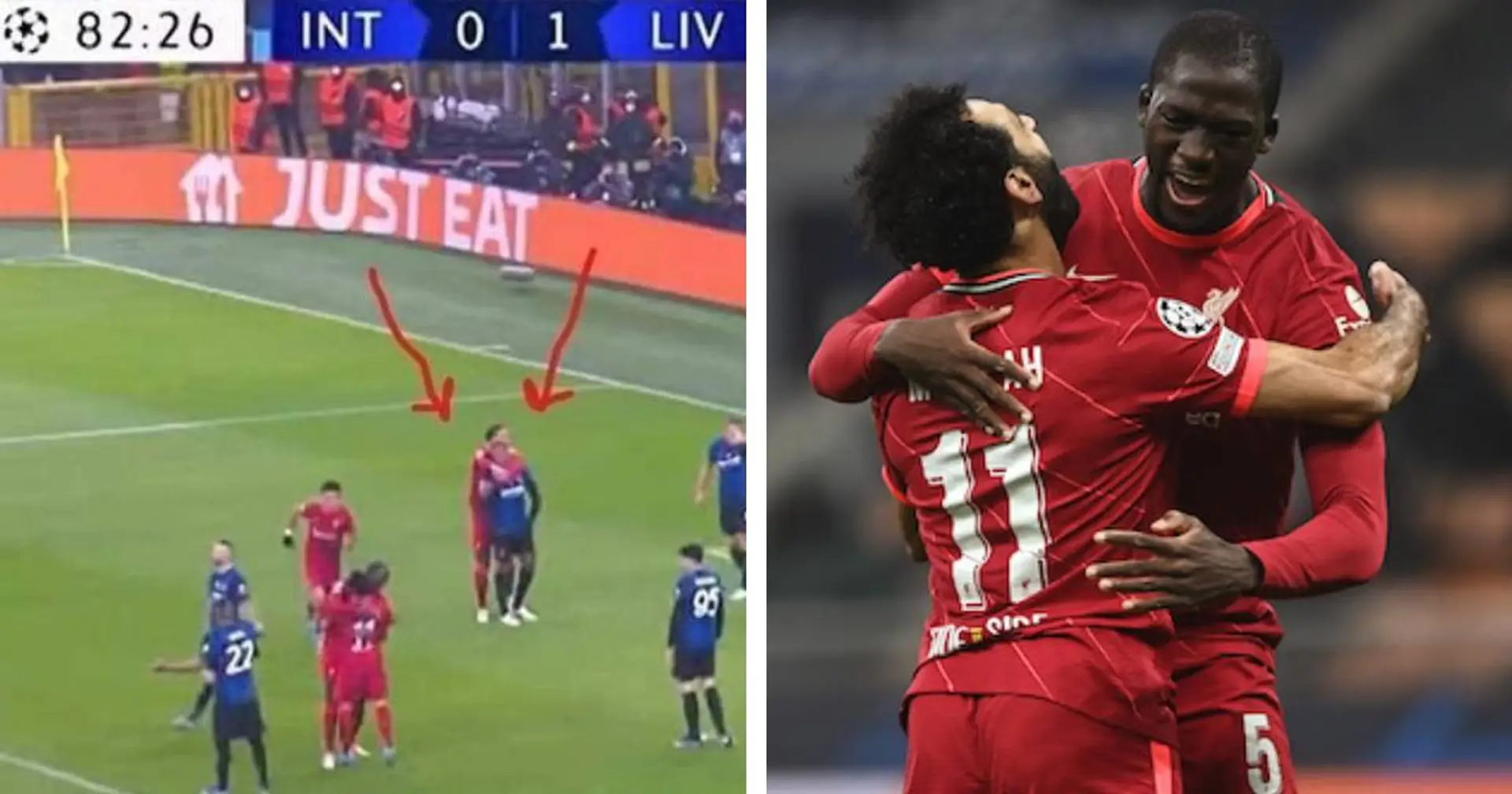 Il gesto di van Dijk nei confronti di Dumfries dopo il 2° gol del Liverpool immortalato dalle camere