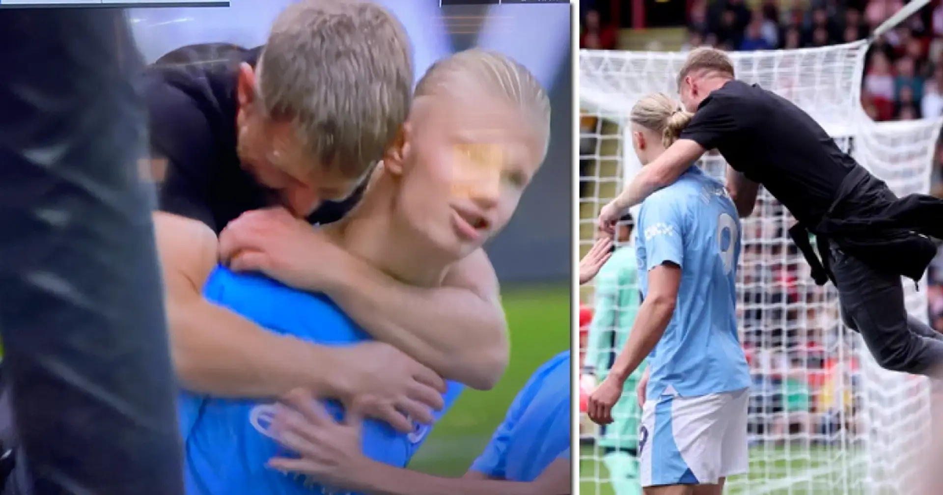 Random fan jumps at Erling Haaland from the stand, hugs and kisses big Norwegian
