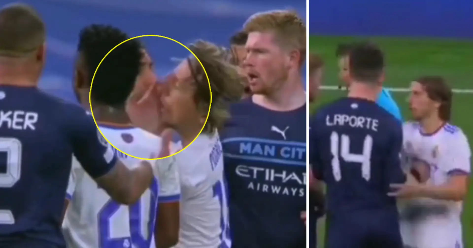 Defensor del Man City intenta sacar tarjeta roja a Modric, abofetea a Luka y se desploma en el suelo