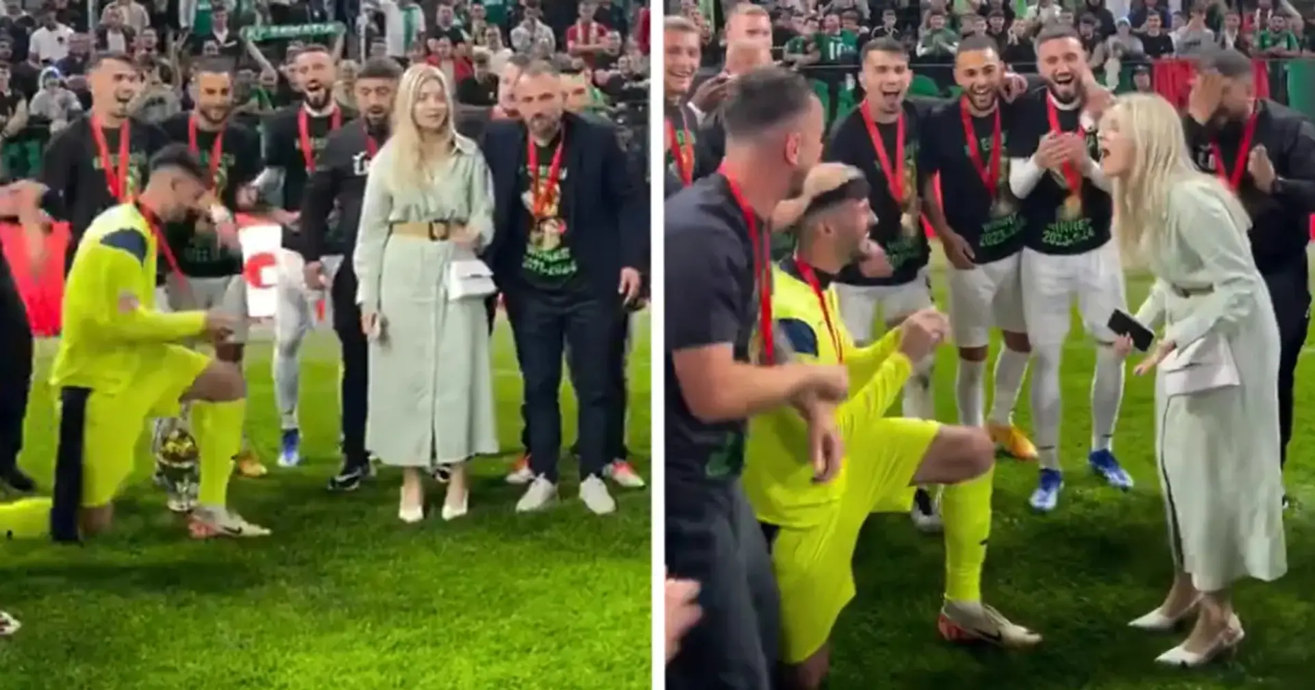 Torwart macht seiner Freundin nach dem Sieg im albanischen Pokalfinale einen Heiratsantrag 