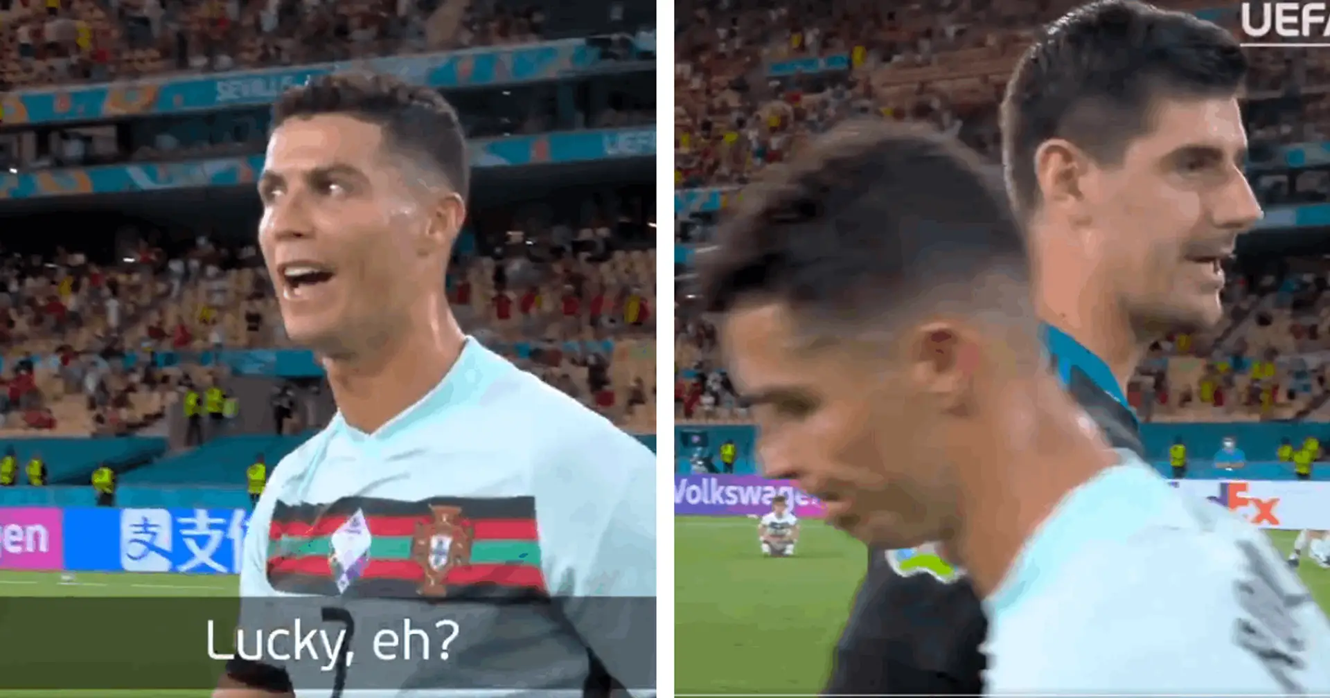 'Lucky eh?': Ronaldo and Courtois chat after Portugal v Belgium caught on camera