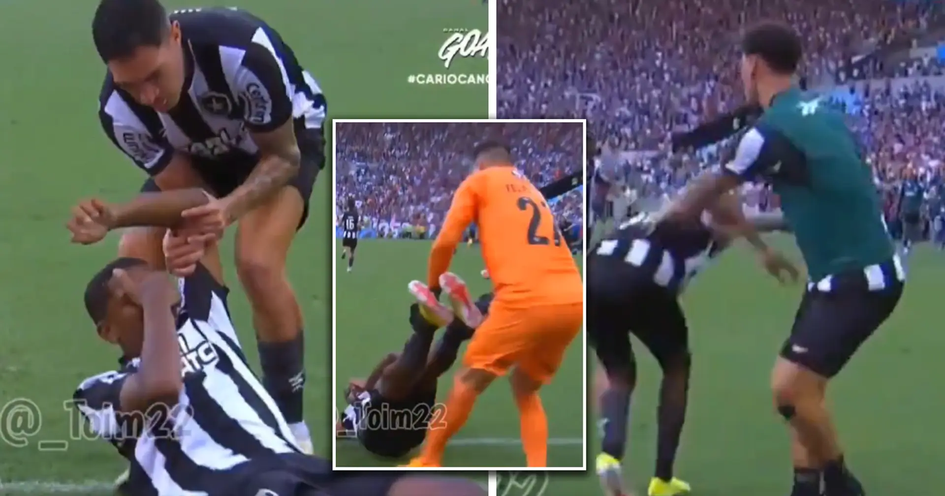 Brazilian football: Botafogo players dragg their 'injured' teammate back and forth to waste some time