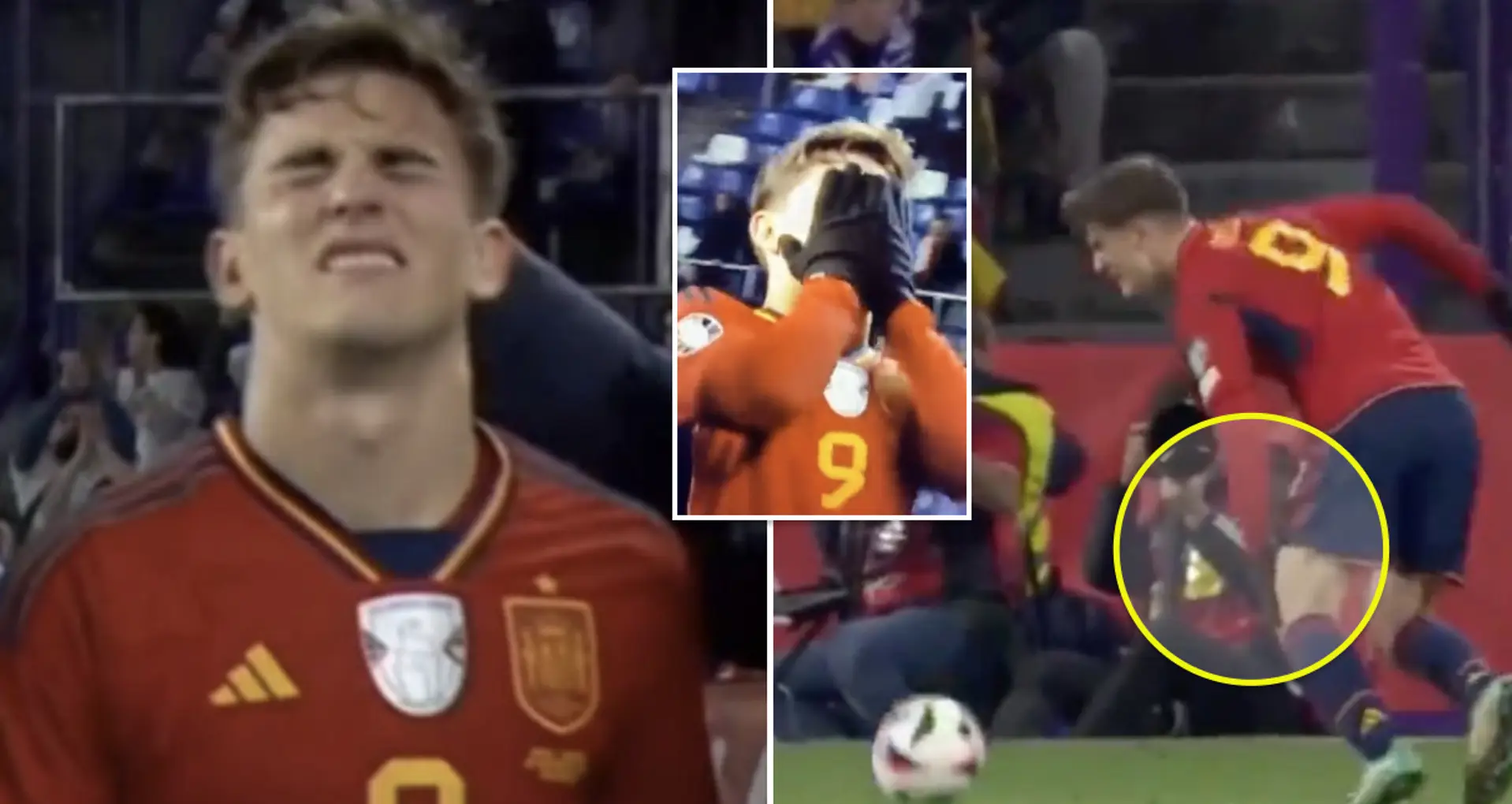 Gavi aperçu en train de quitter le terrain en larmes après 24 minutes de jeu avec l'Espagne en raison d'une blessure au genou