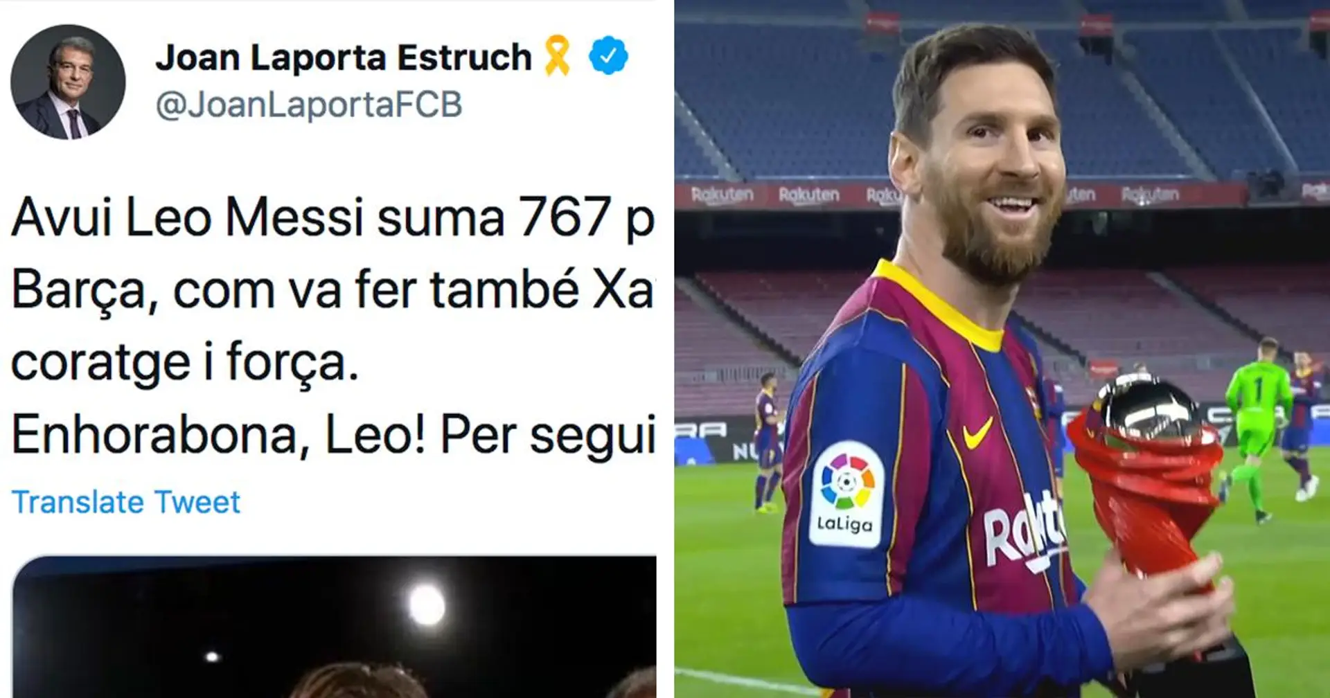 "Continue à en ajouter de plus en plus": Joan Laporta envoie un message à Messi alors que Leo égale le record d'apparition de Xavi
