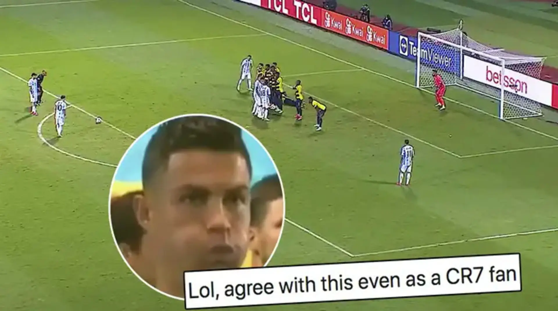 'Imagínese si Messi tuviera la habilidad de tiro libre de Ronaldo': fan muestra cómo Cristiano realizaría ESE tiro libre de Leo vs Ecuador