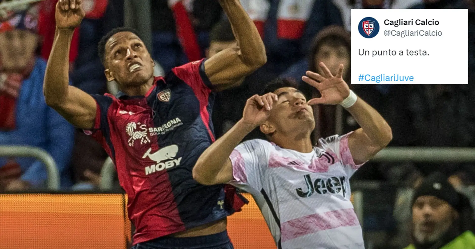 "Un punto a testa": il Cagliari sfotte la Juventus per la gomitata di Mina che è costata 2pt di sutura a Alcaraz