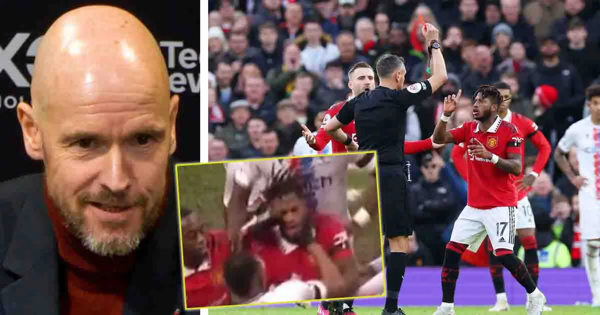 Ten Hag indicates one Palace player should've seen red for attacking Fred - shown in pic