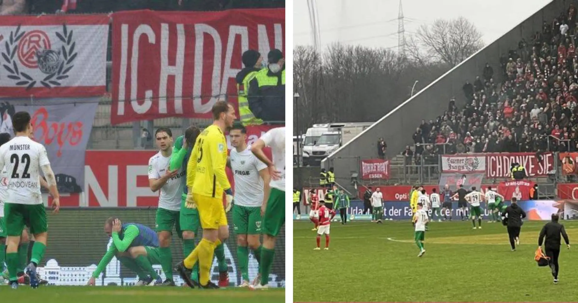 Eklat bei Rot-Weiss Essen: Chaoten verletzten mehrere Preußen-Spieler mit Böller, Spiel wird abgebrochen