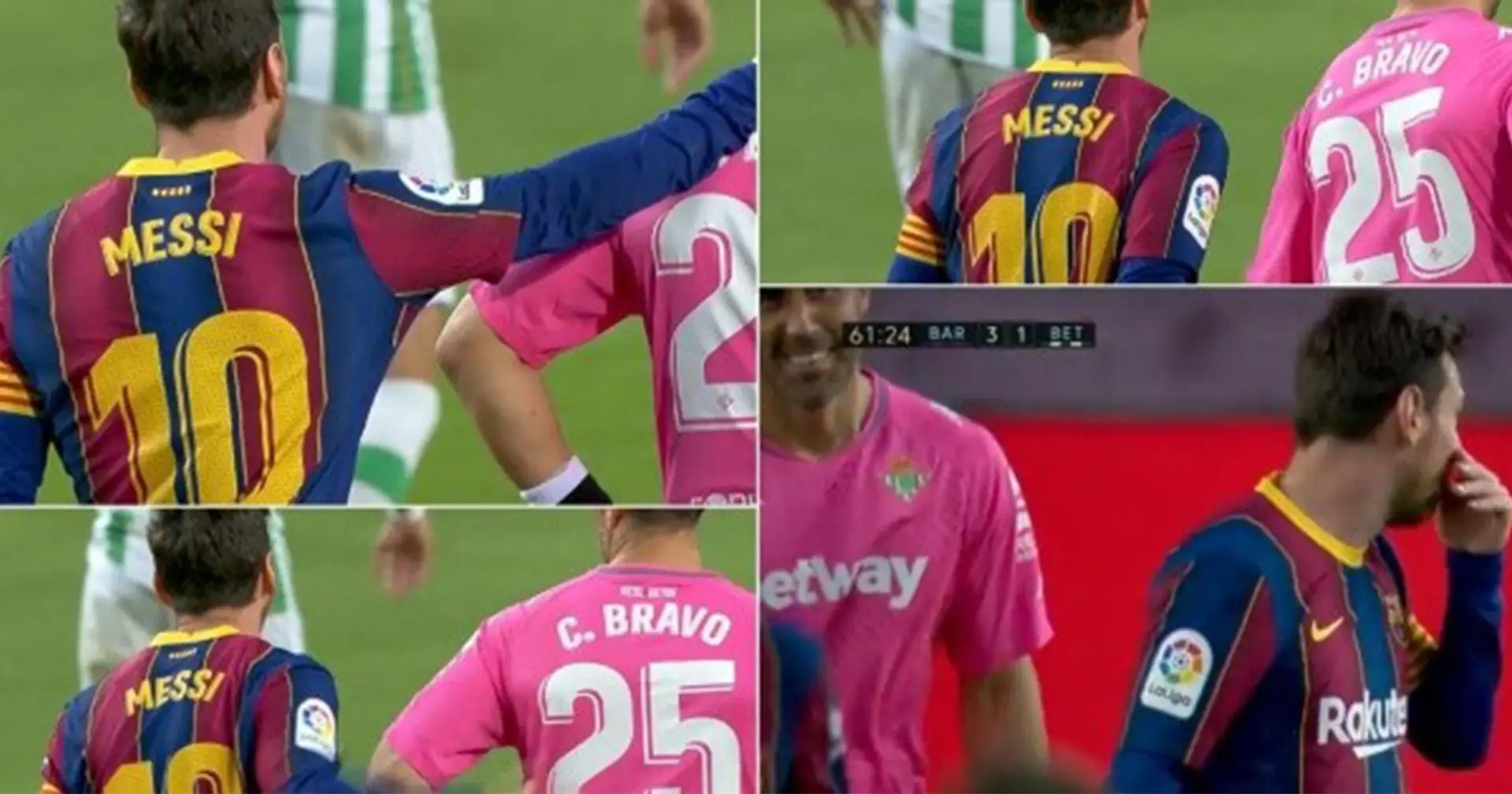 Messi and Bravo all smiles while having small talk after Leo converts penalty
