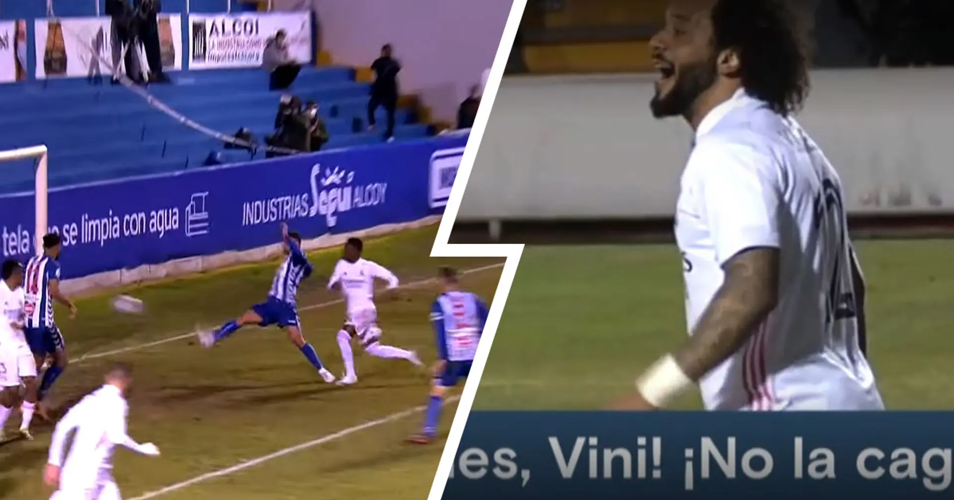 'Don't mess this up, Vini!': Marcelo spotted urging Vinicius to mark Jose Solbes seconds before Alcoyano's equaliser