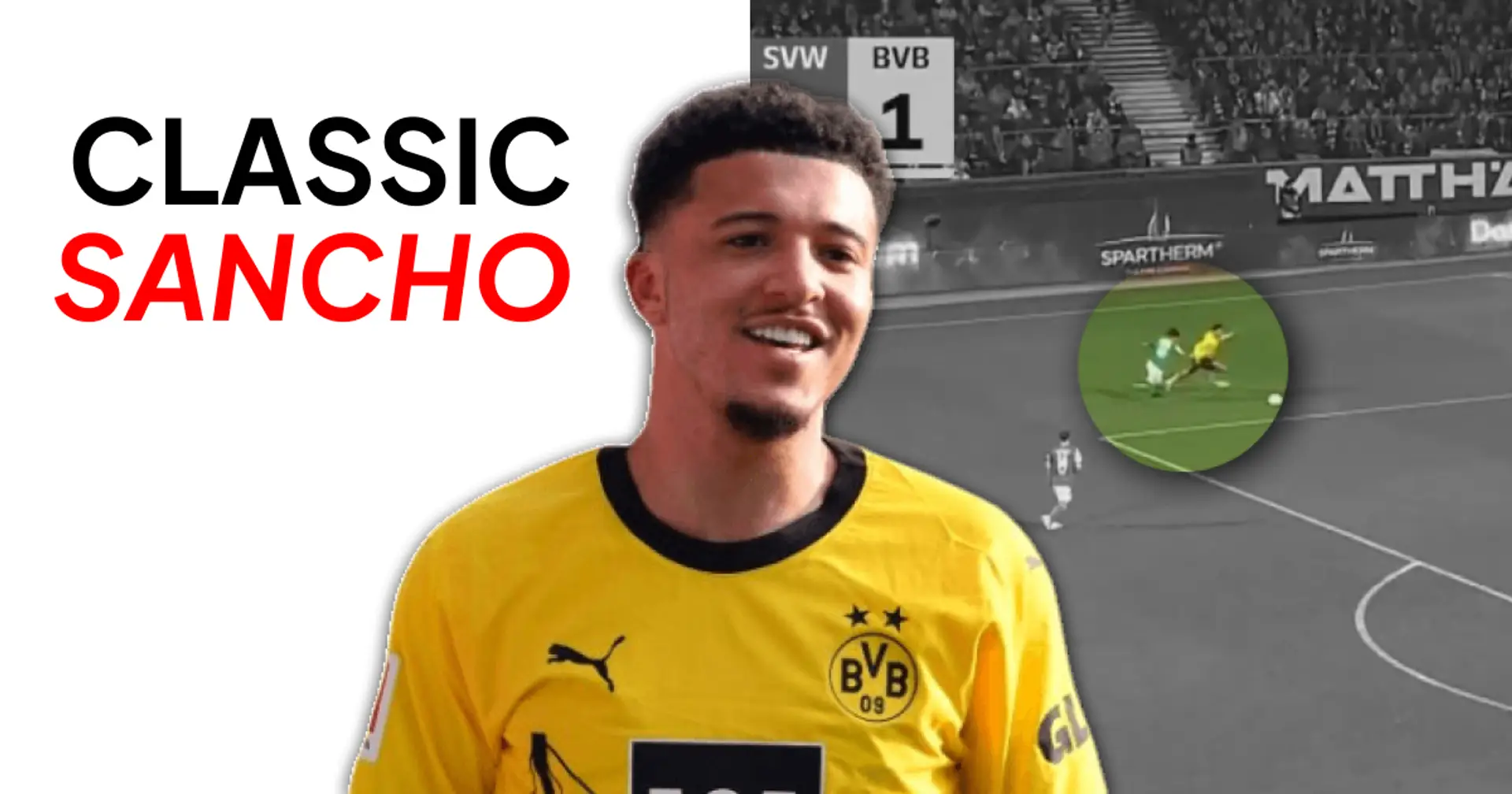 Sancho scores classic Sancho goal for Dortmund - dribbles, cuts inside & hits home 