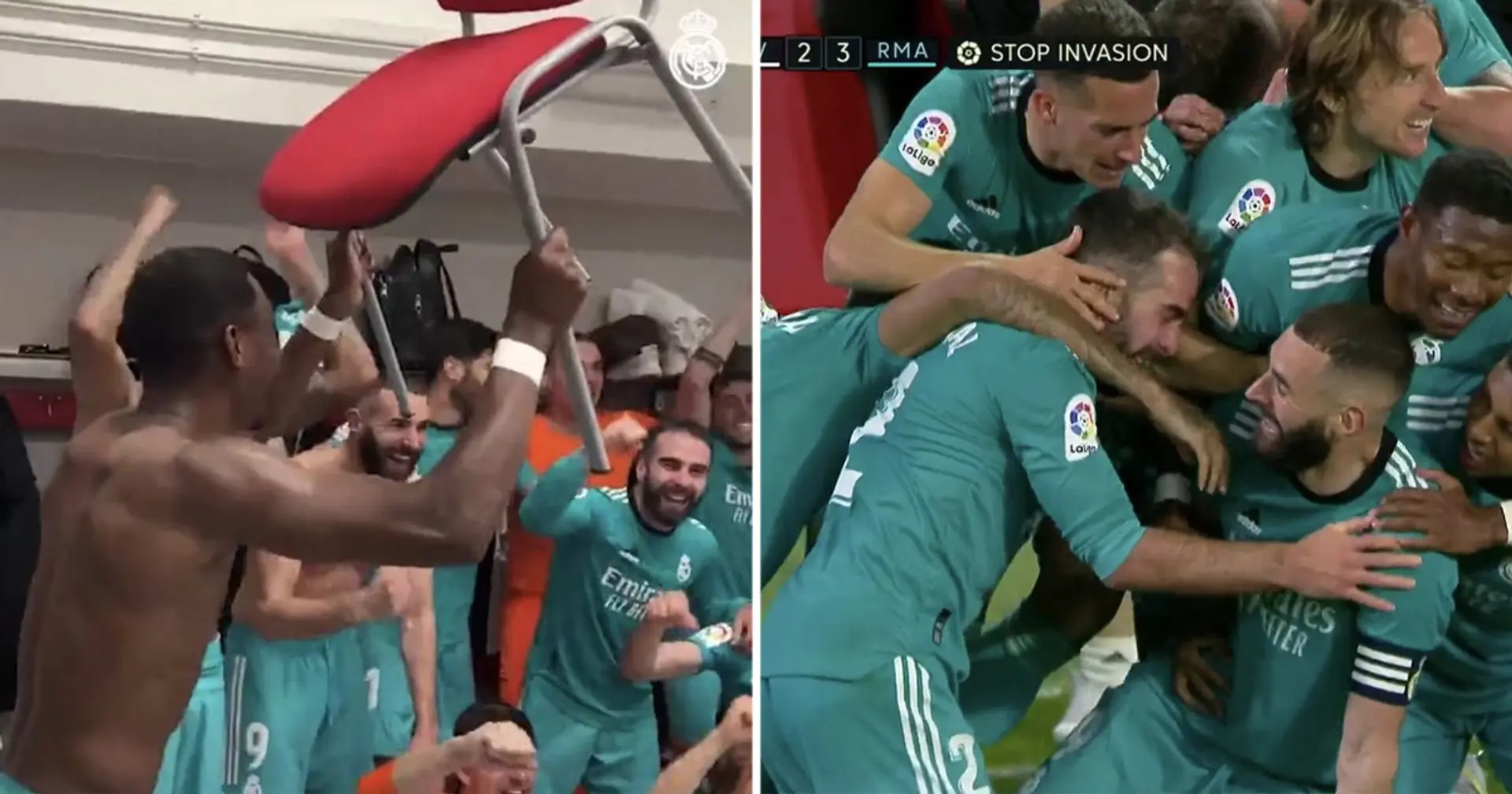 Alaba fue visto celebrando con una silla de nuevo tras la remontada del Real Madrid vs Sevilla