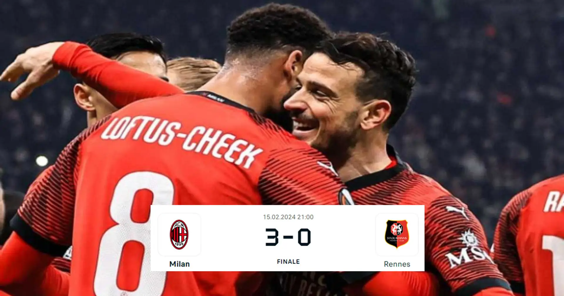 Il Milan ipoteca il passaggio del turno in Europa League, 3-0 al Rennes: tabellino, marcatori e sintesi della partita