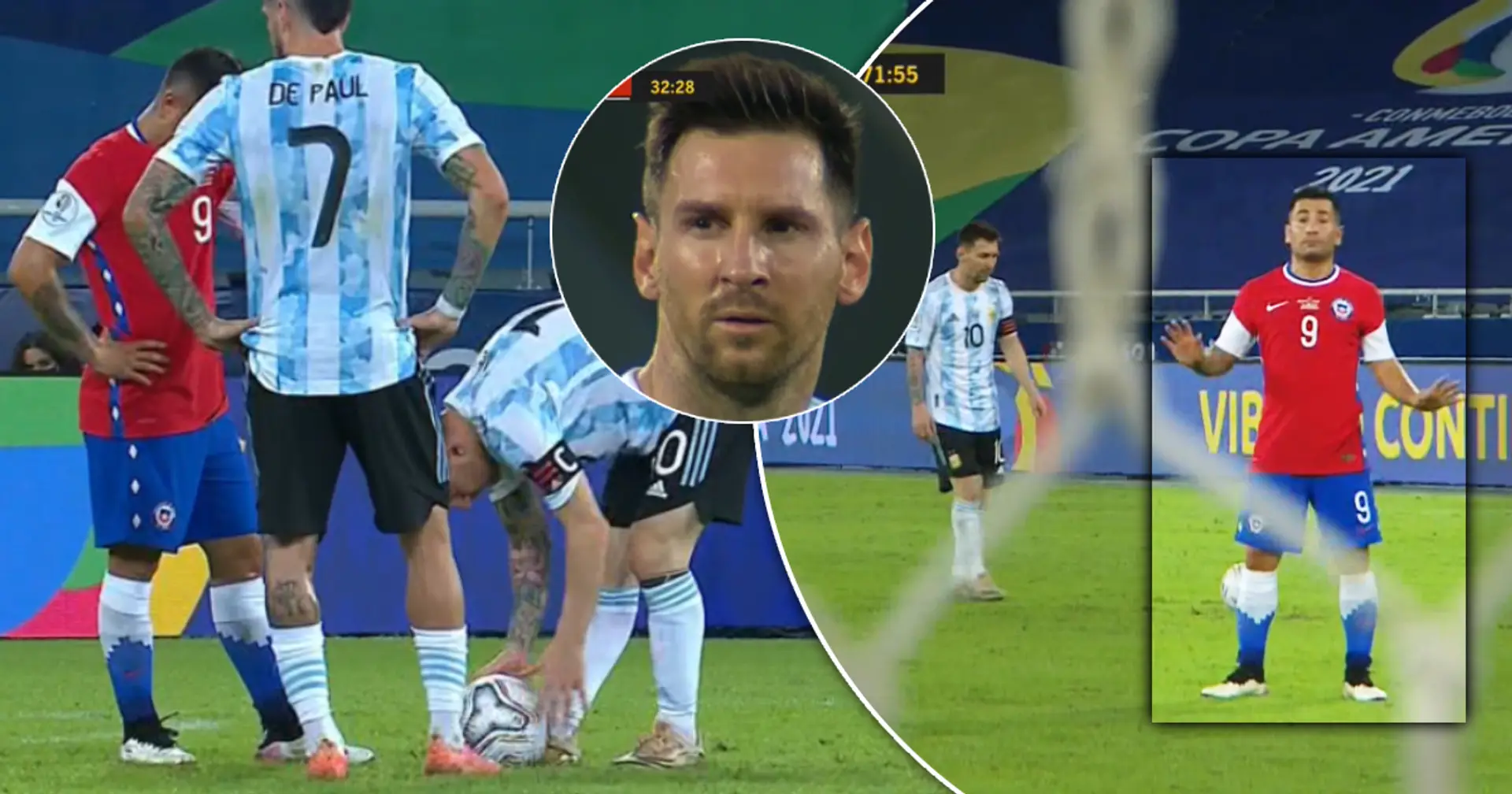 Jean Meneses tries to disrupt Messi's free-kicks twice but Leo silences Chile sh**talker with well-mastered strike