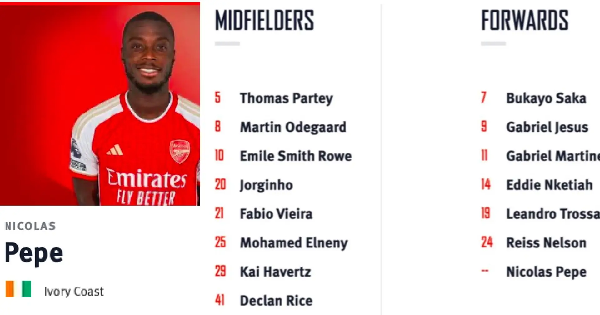 Pepe without a shirt number: Arsenal's full 26-man squad after transfer business  