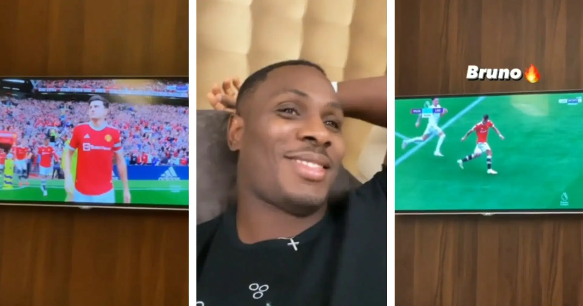 Odion Ighalo all smiles as he watches Man United thrash Leeds