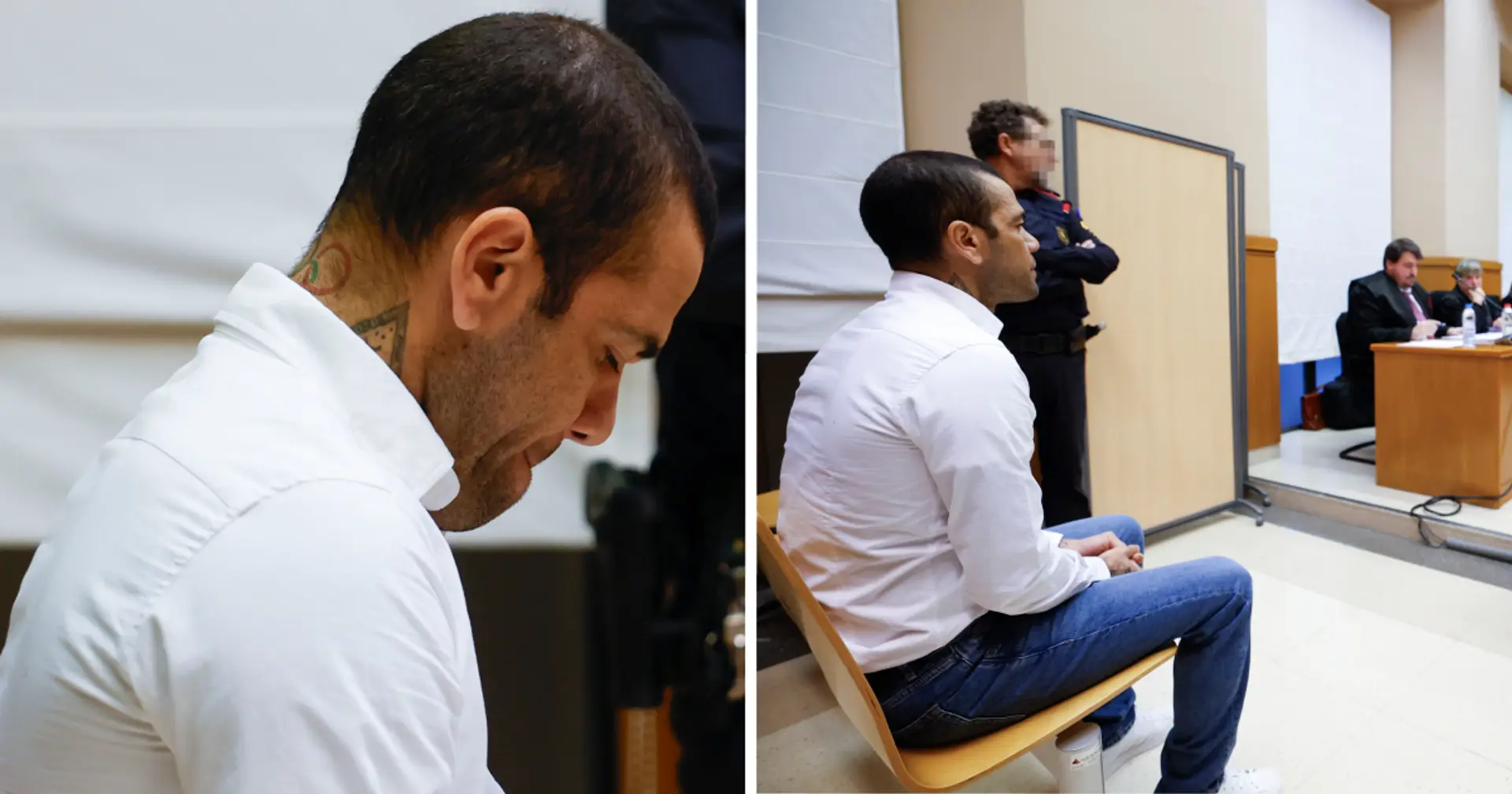 3 photos montrent la légende du Barça humiliée devant le tribunal alors que son procès débute