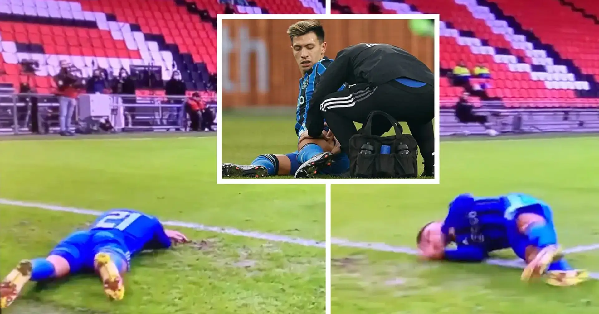 Un jugador del Ajax se lesiona y rueda sobre el césped para perder tiempo