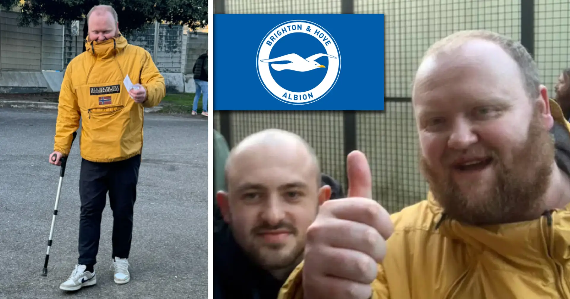 Brighton fan stabbed in Rome comes to the stadium on crutch to see the game of his team