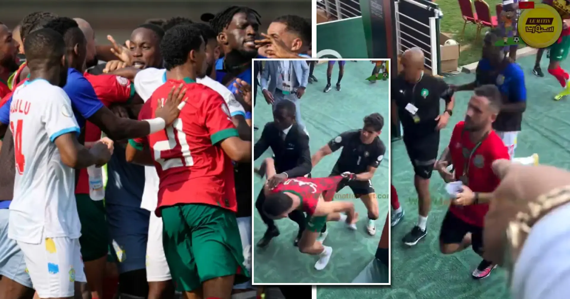 Youssef En-Nesyri chases DR Congo player in the tunnel after a 30-man brawl on the pitch