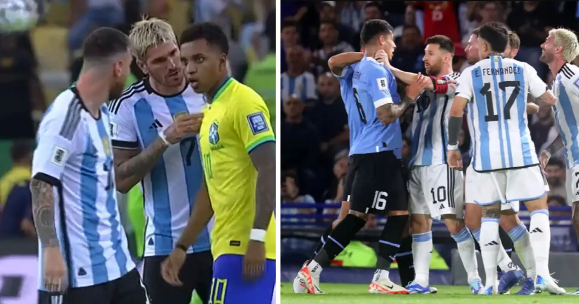 Rodrygos Vater über Messi: "Dieser kleine Heilige, der nie mit jemandem in Konflikt gerät" und postete ein Foto, auf dem Leo einen uruguayischen Spieler am Hals packt 