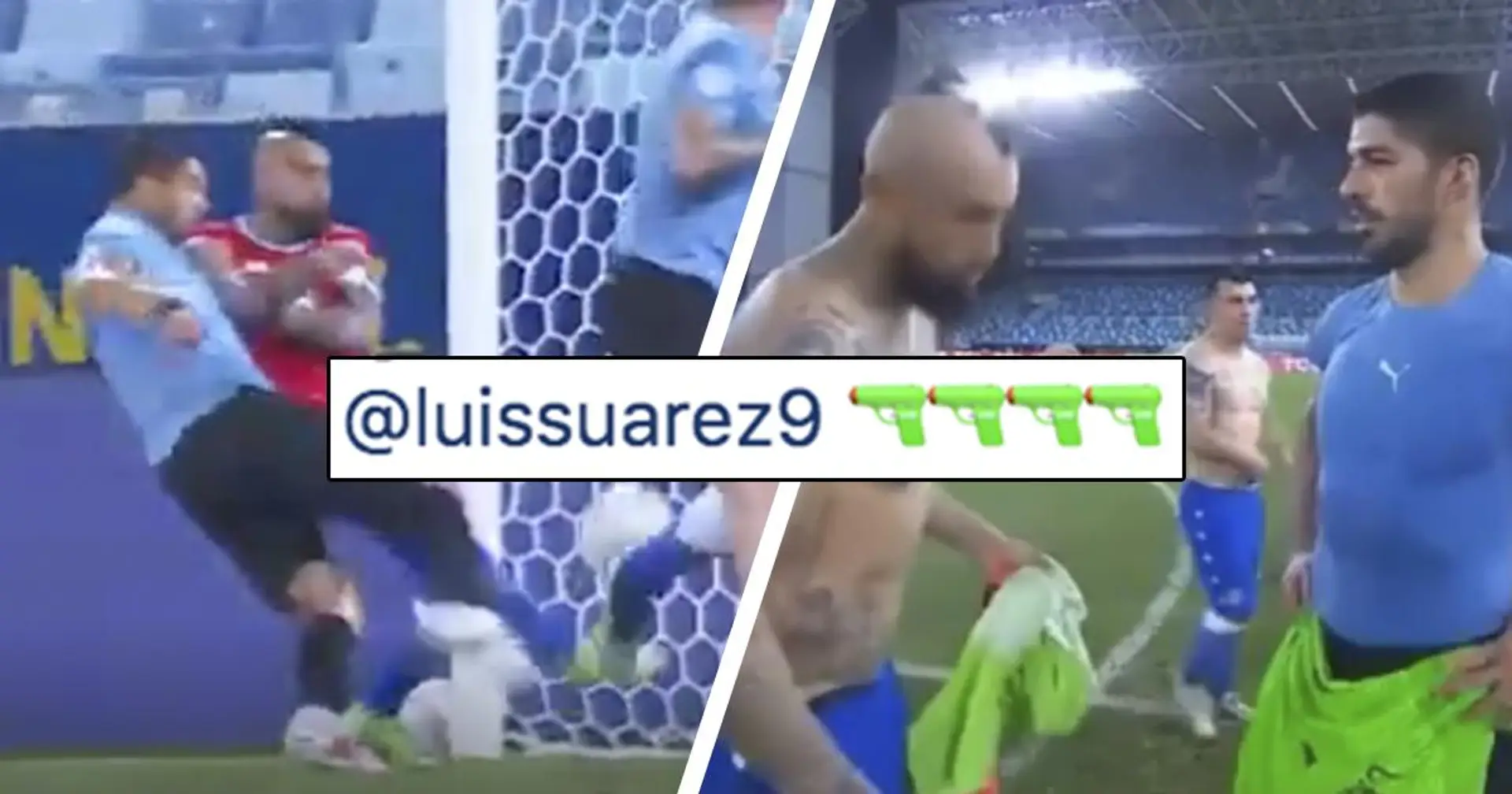 La réaction incroyable d'Arturo Vidal après son choc violent avec Luis Suarez lors de la rencontre entre l'Uruguay et le Chili