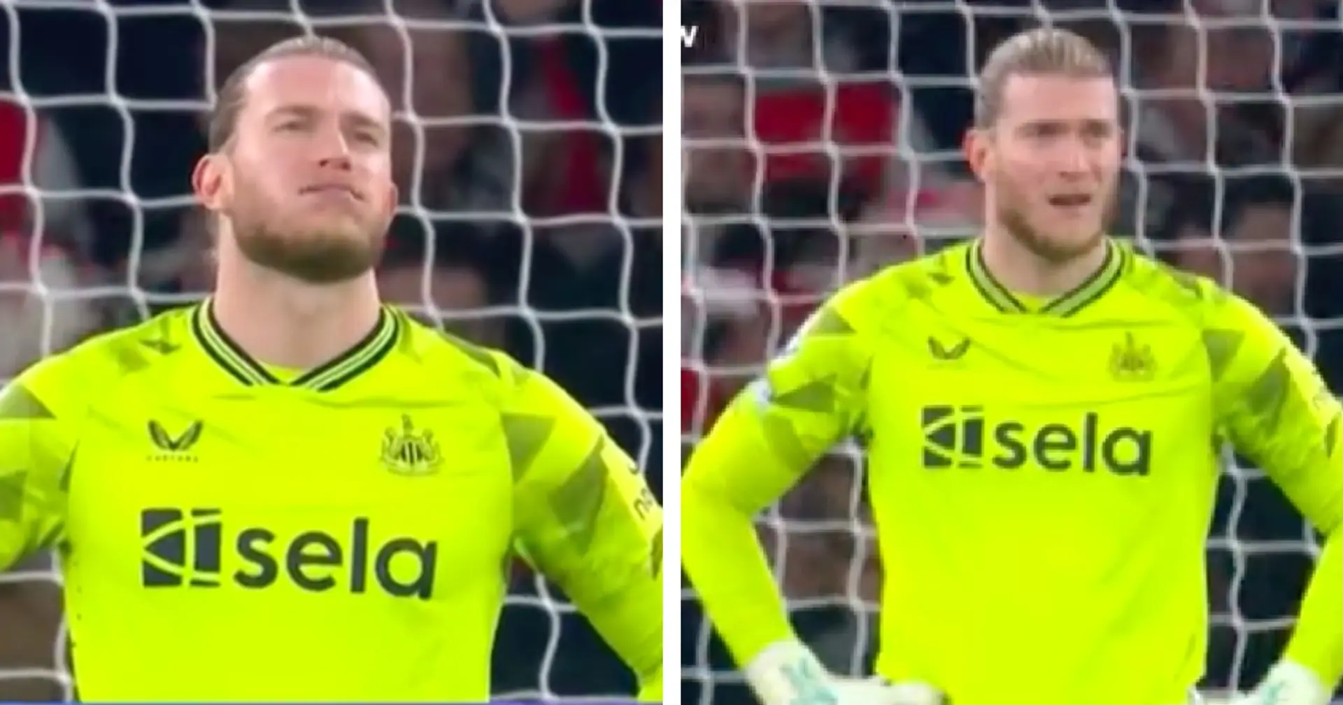 Newcastle goalkeeper Karius facial reaction to Saka's goal - he was almost in tears 