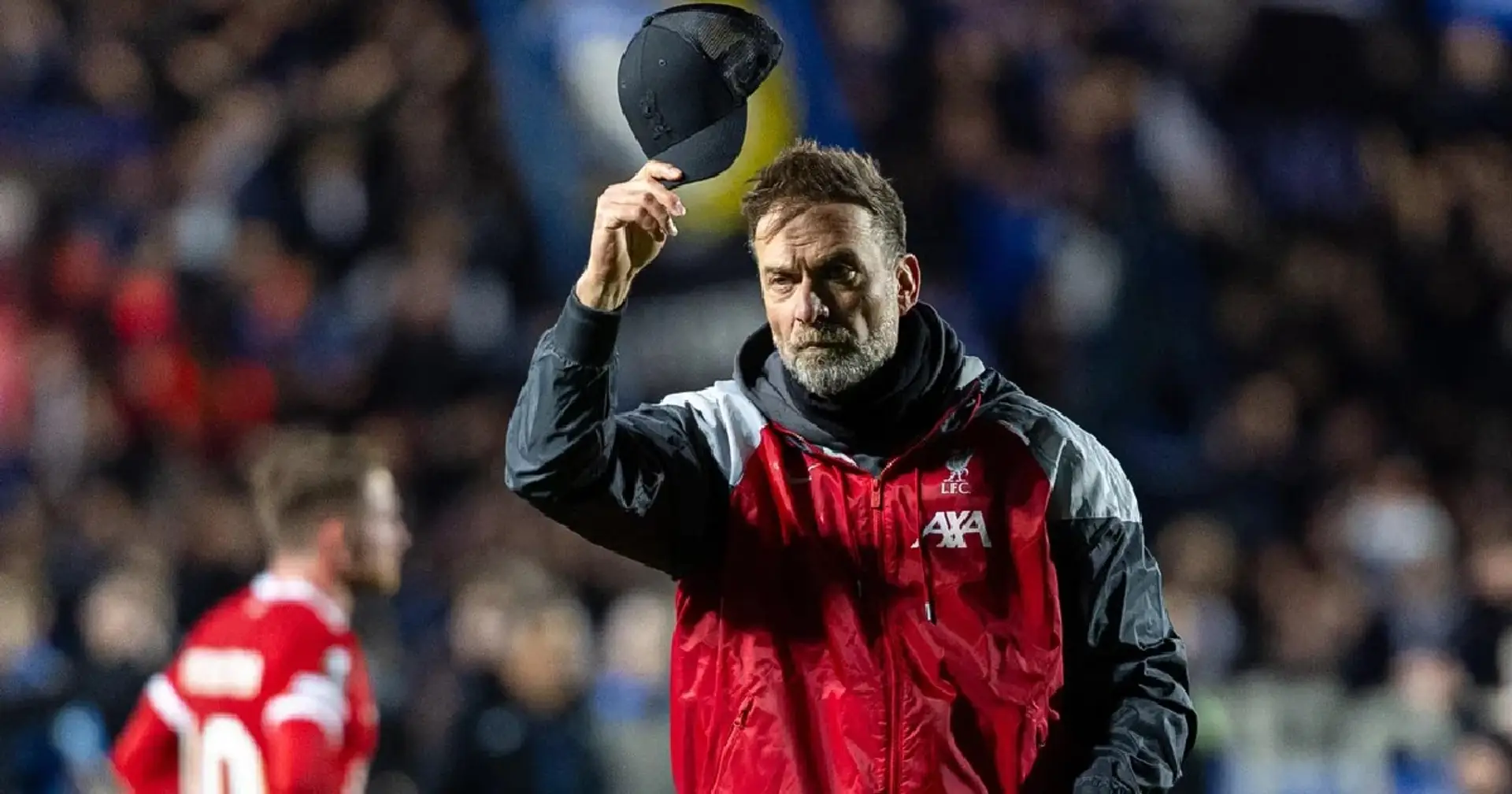 Spotted: Klopp tips his cap to Liverpool fans after his last European game for the club