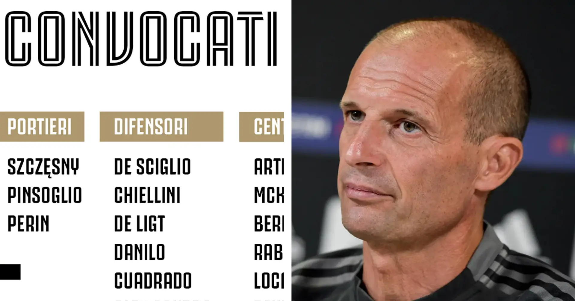 UFFICIALE | I convocati di Allegri per Milan-Juventus: nessuna sorpresa dell'ultim'ora, Bonucci OUT
