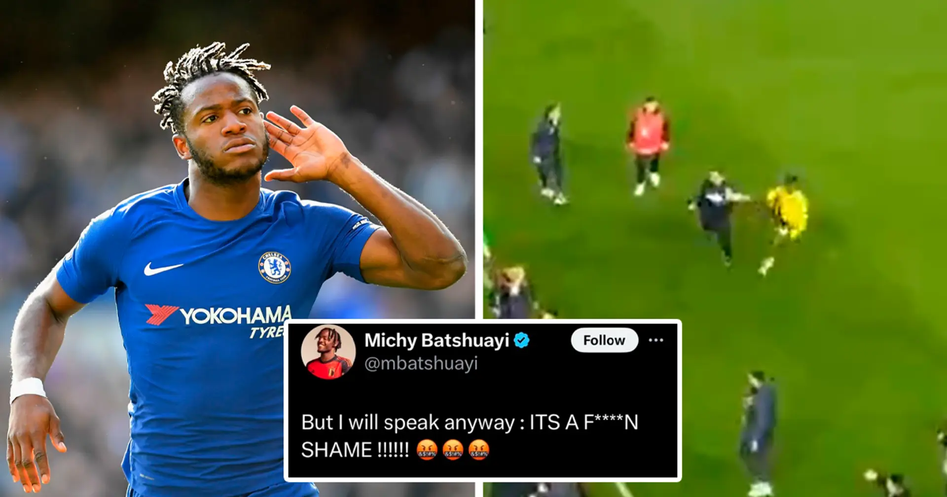 Chelsea ex-player Michy Batshuayi hits one of the opposition fans with a roundhouse kick, hundreds run out on the pitch