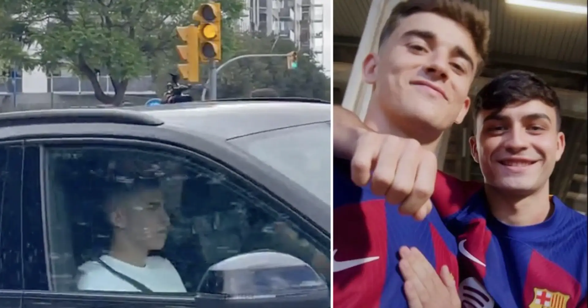 El Clasico starboy Fermin Lopez arrives at Barca training on passenger seat — his teammate at the wheel