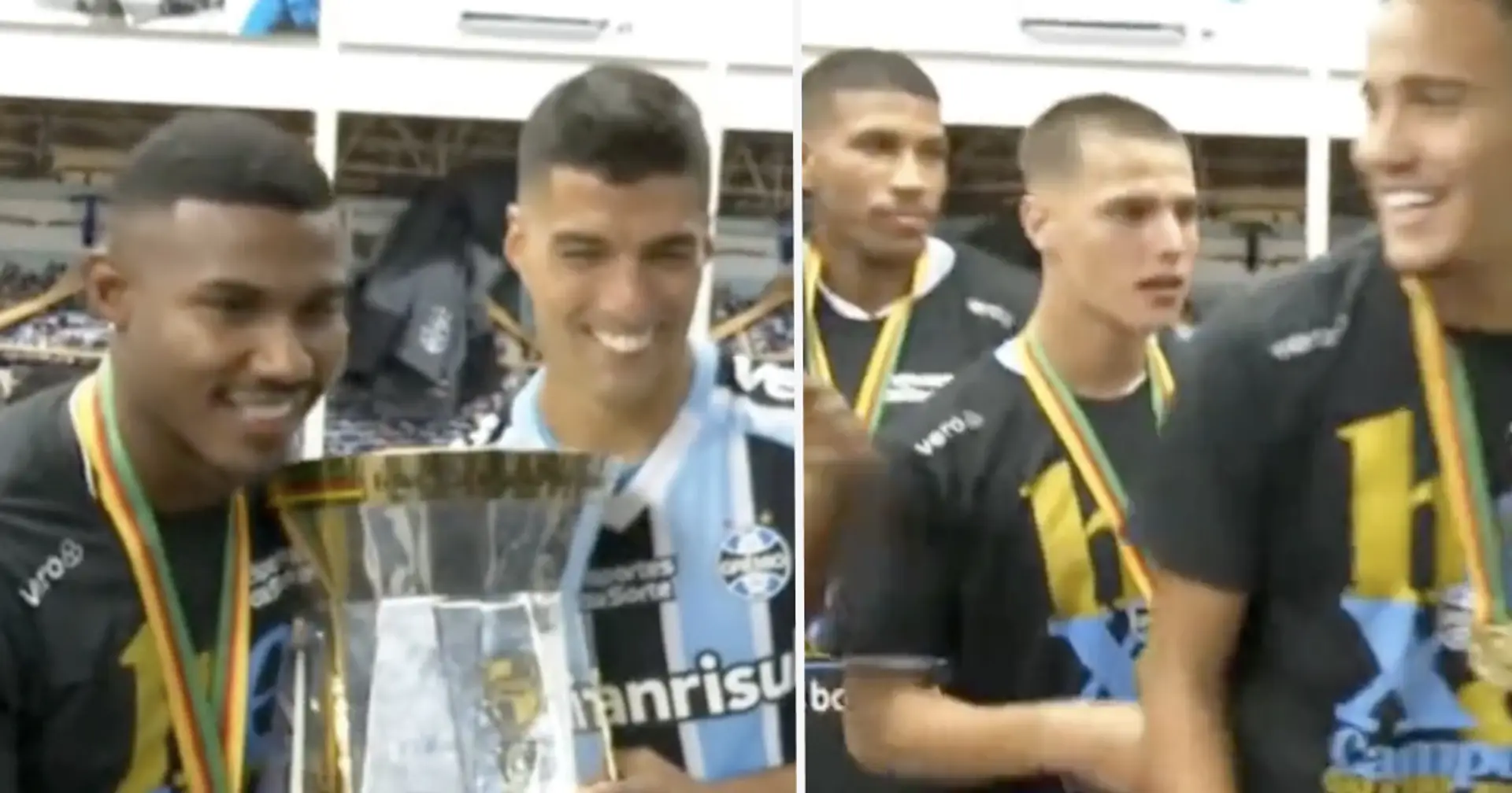 Caught on camera: Luis Suarez wins another trophy with Gremio, teammates queue up to take joint pic 