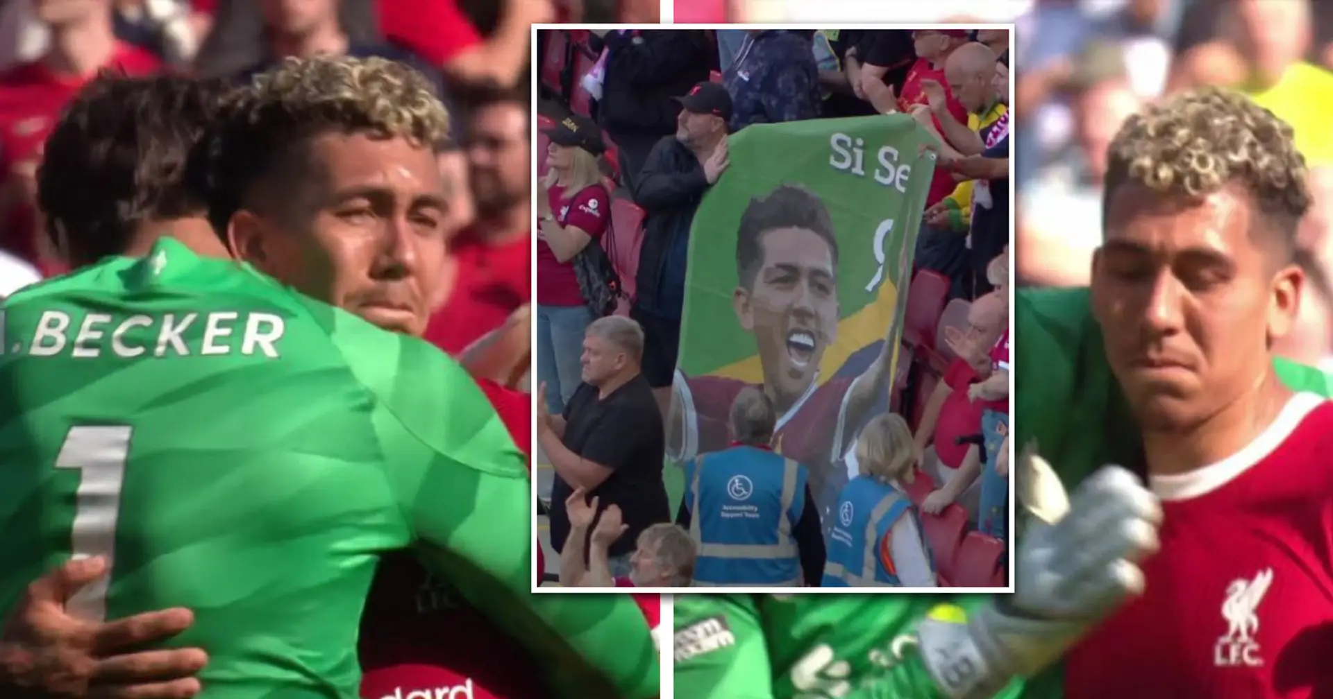 Spotted: Firmino cries as fans sing for him after his final goal for Liverpool at Anfield