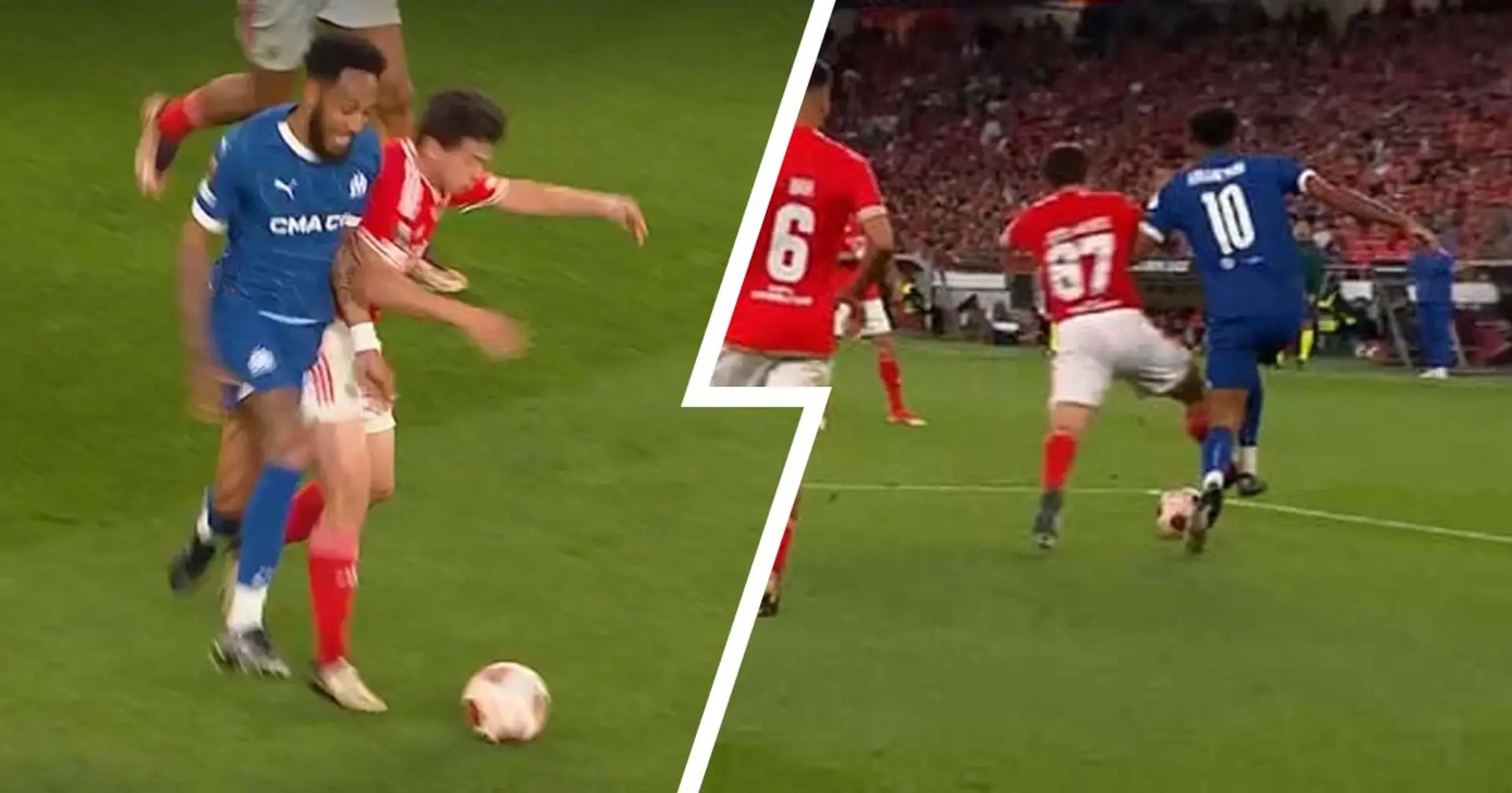 Deux angles de caméra différents montrent qu'il y a eu faute sur Aubameyang à la 58e minute face au Benfica