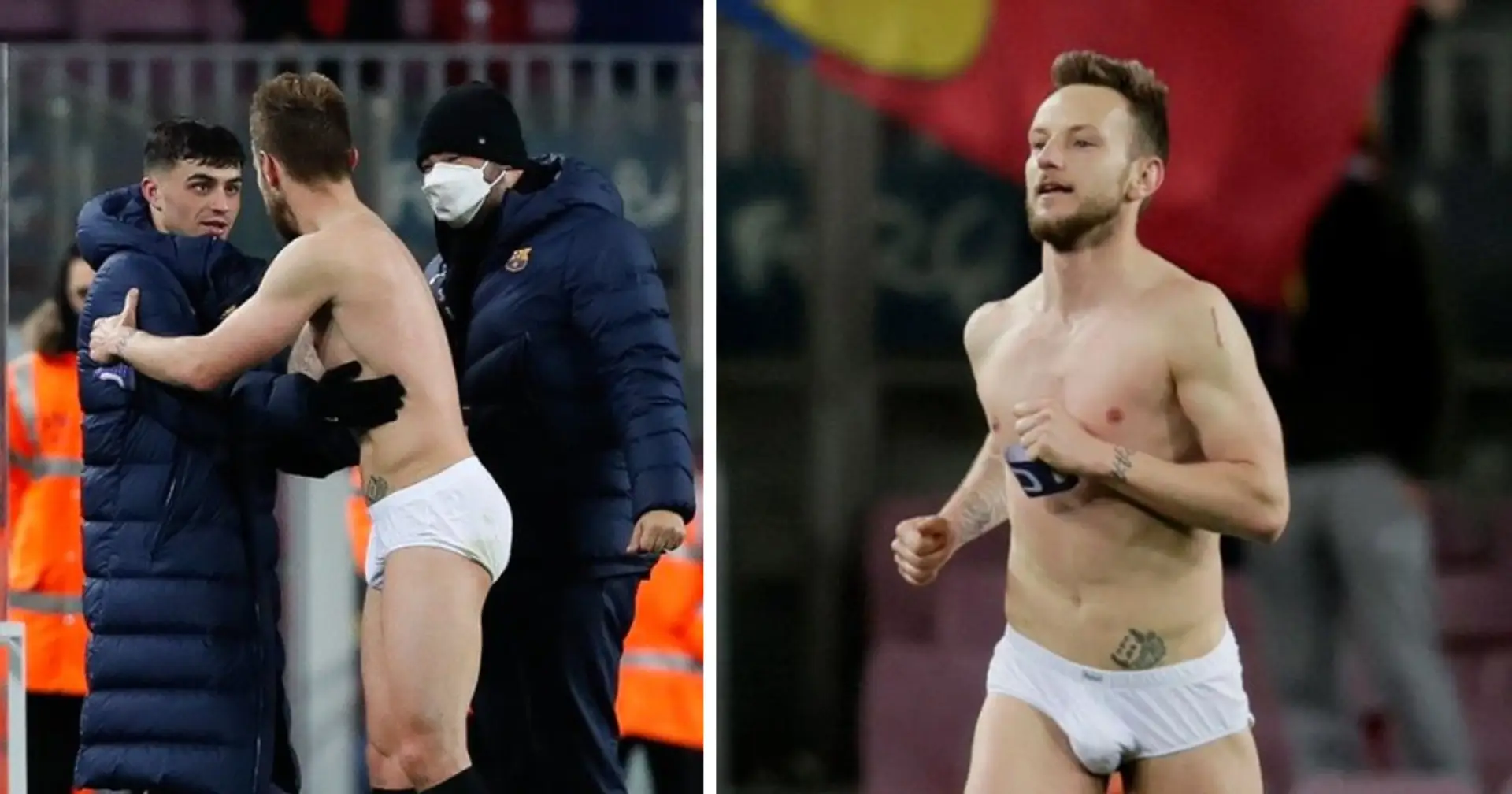 Spotted: Rakitic ends up in underwear only as he gives away shirt & shorts to fans