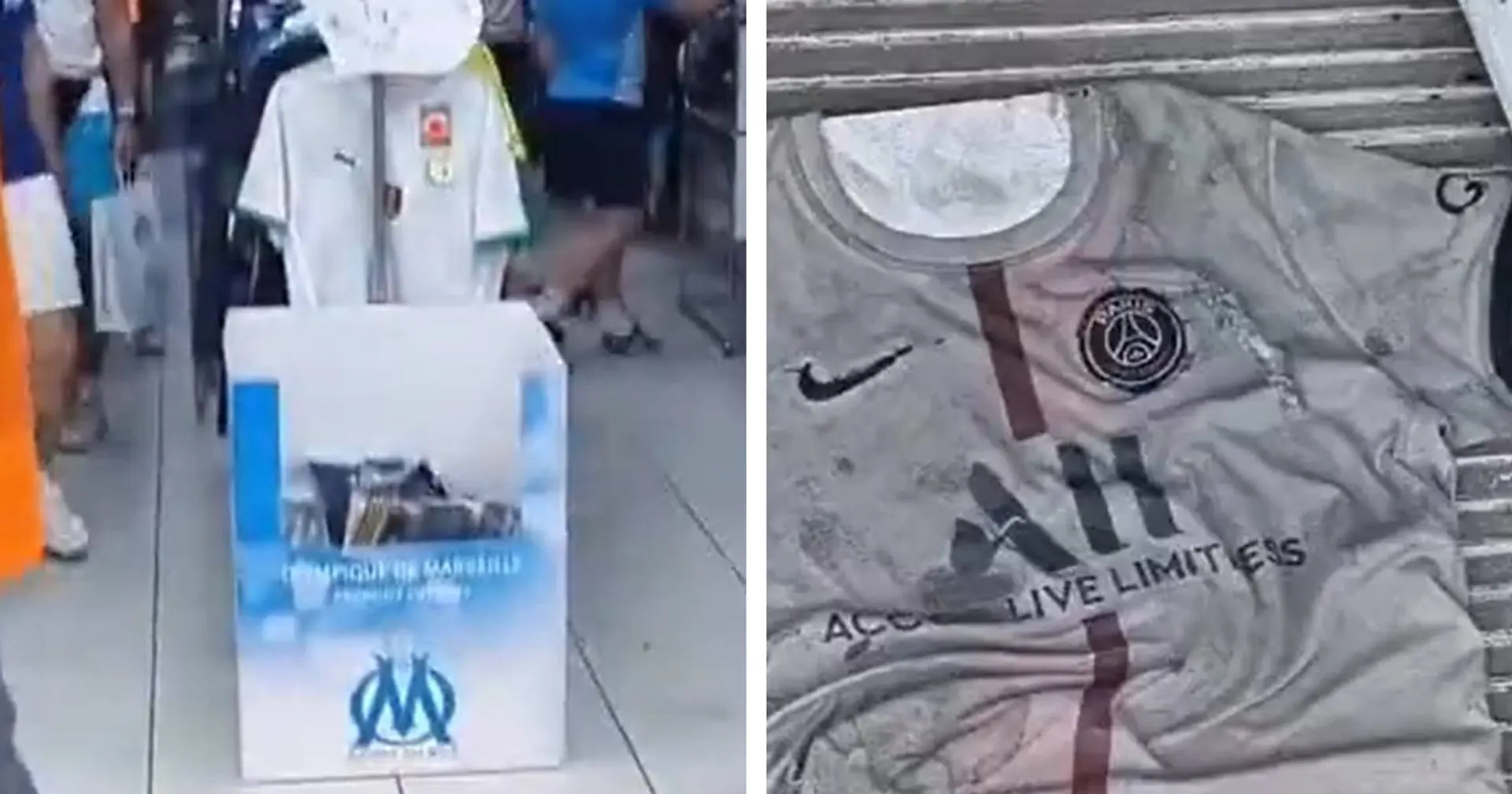 Aperçu: un magasin pour supporters de l'OM utilise un maillot du PSG comme paillasson - 2 autres clubs malmenés