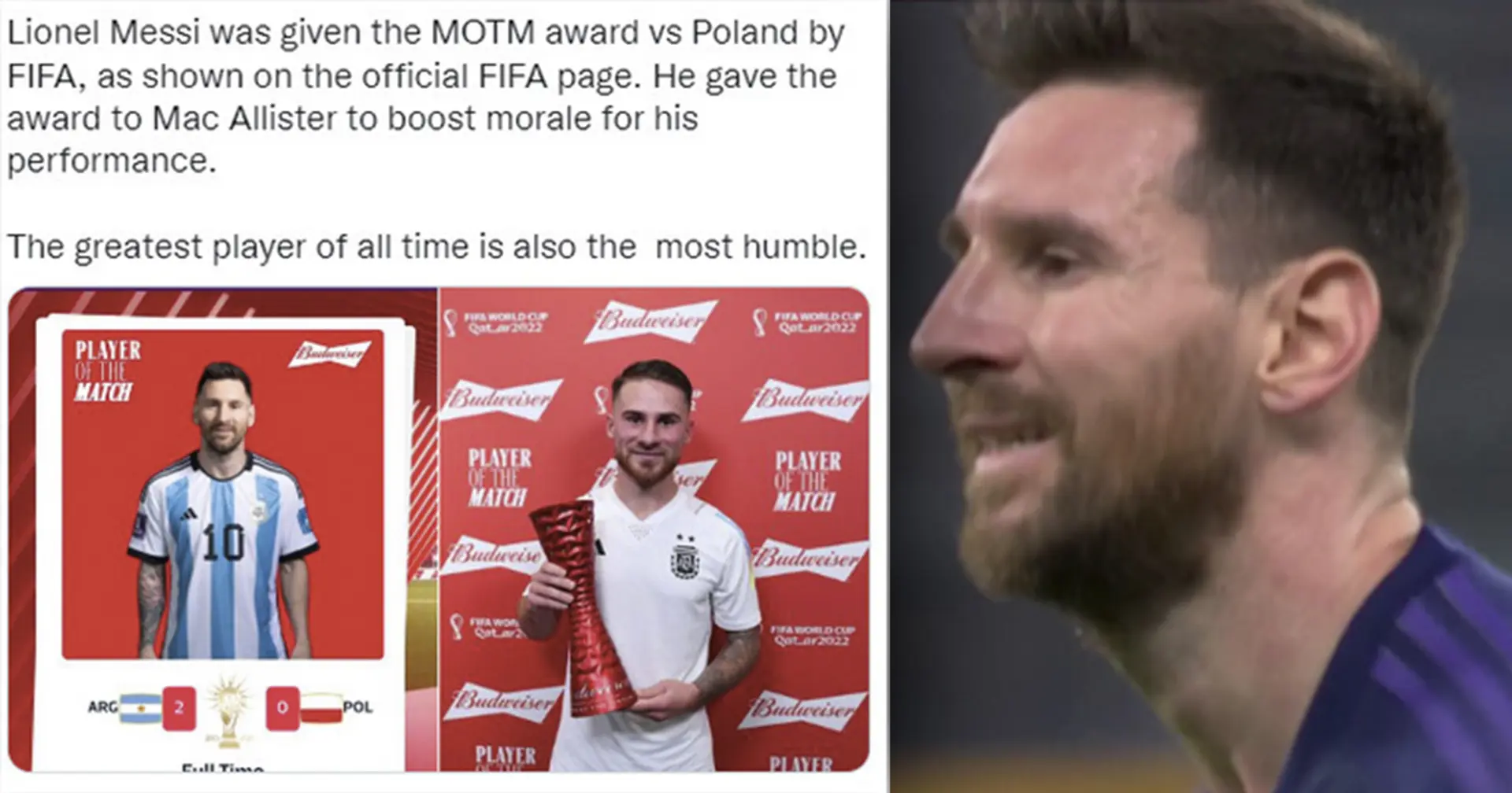 Messi a-t-il vraiment décerné son titre d'Homme du match à son coéquipier après la victoire contre la Pologne ? Explication