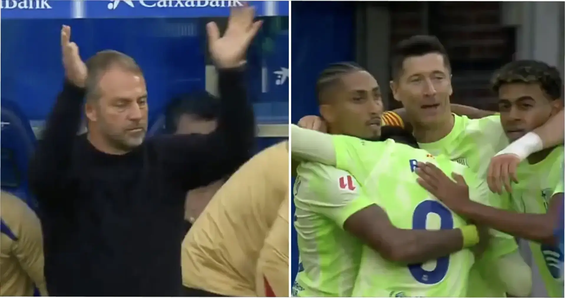 Hansi Flick's reaction to Lewandowski's second goal v Alaves caught on camera – he clearly loved it