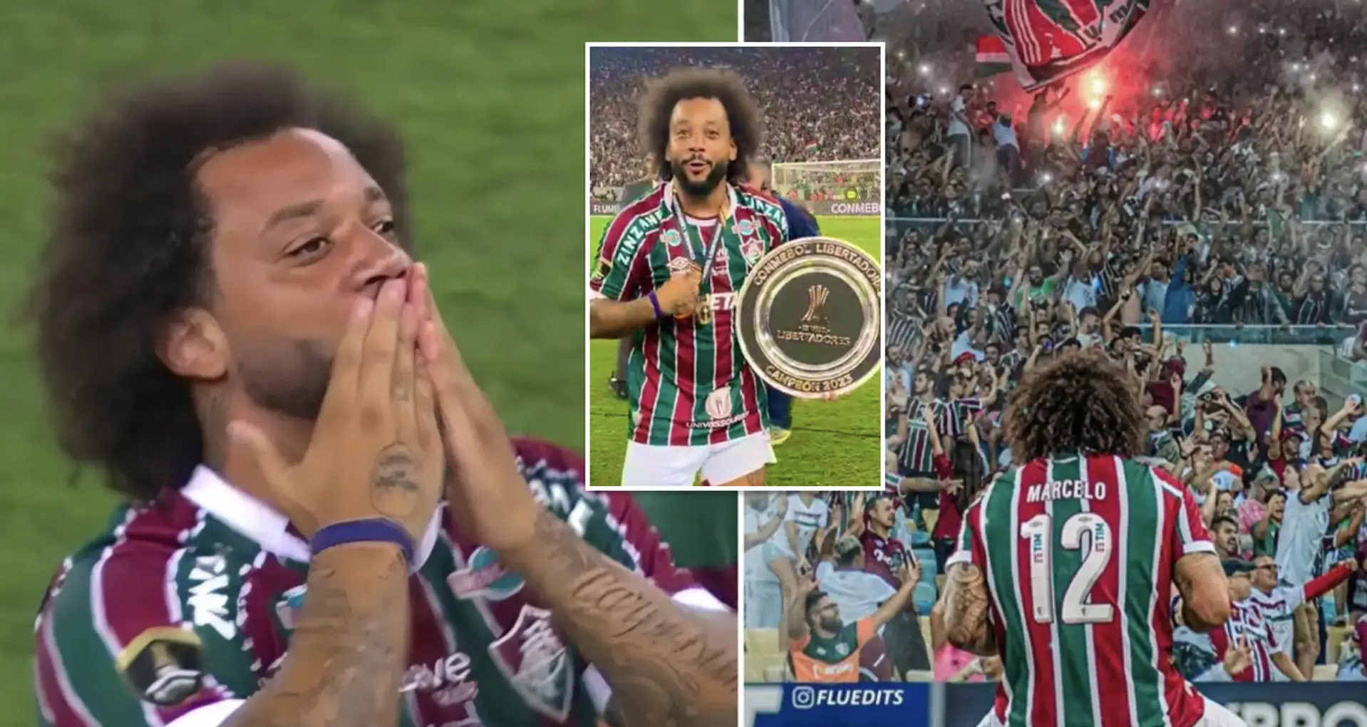 Marcelo en larmes alors qu'il célèbre son premier trophée en Copa Libertadores avec son club d'enfance de Fluminense
