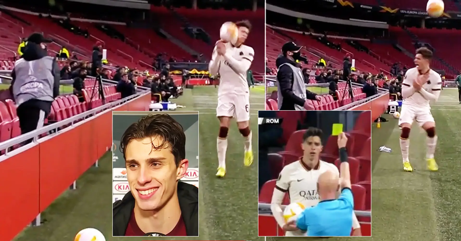 Ajax ball boy throws a ball at Roma star for time wasting. Player replies: 'I understand'