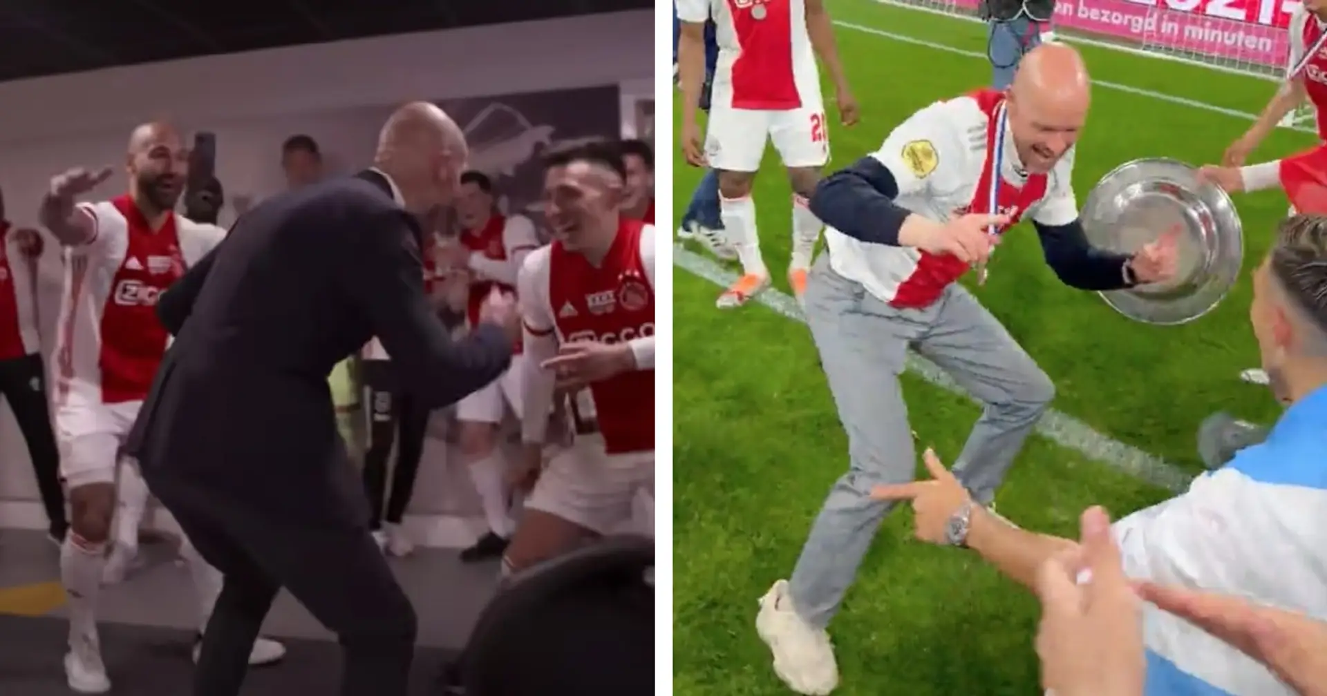 Spotted: Ten Hag shows off signature dance moves once again during Ajax trophy celebrations (video)