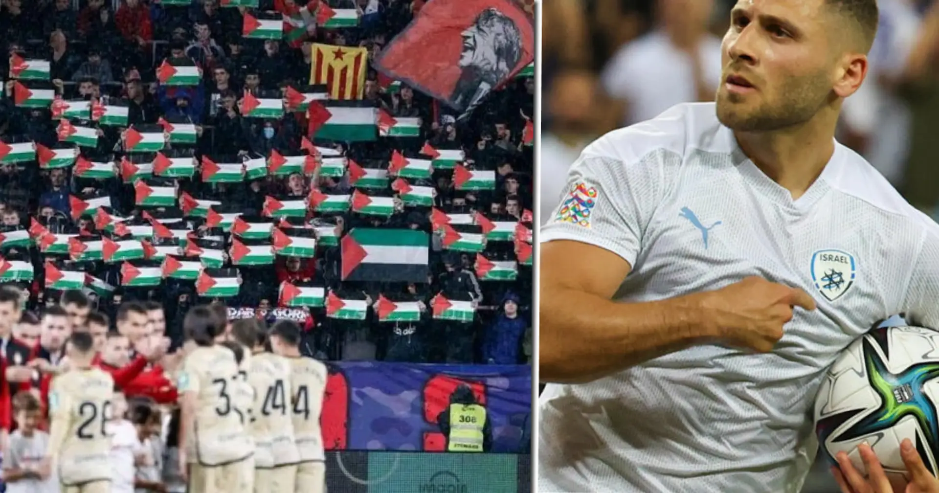 Osasuna-Fans zeigen aus Protest gegen den gesperrten israelischen Fußballer massenhaft Palästina-Fahnen