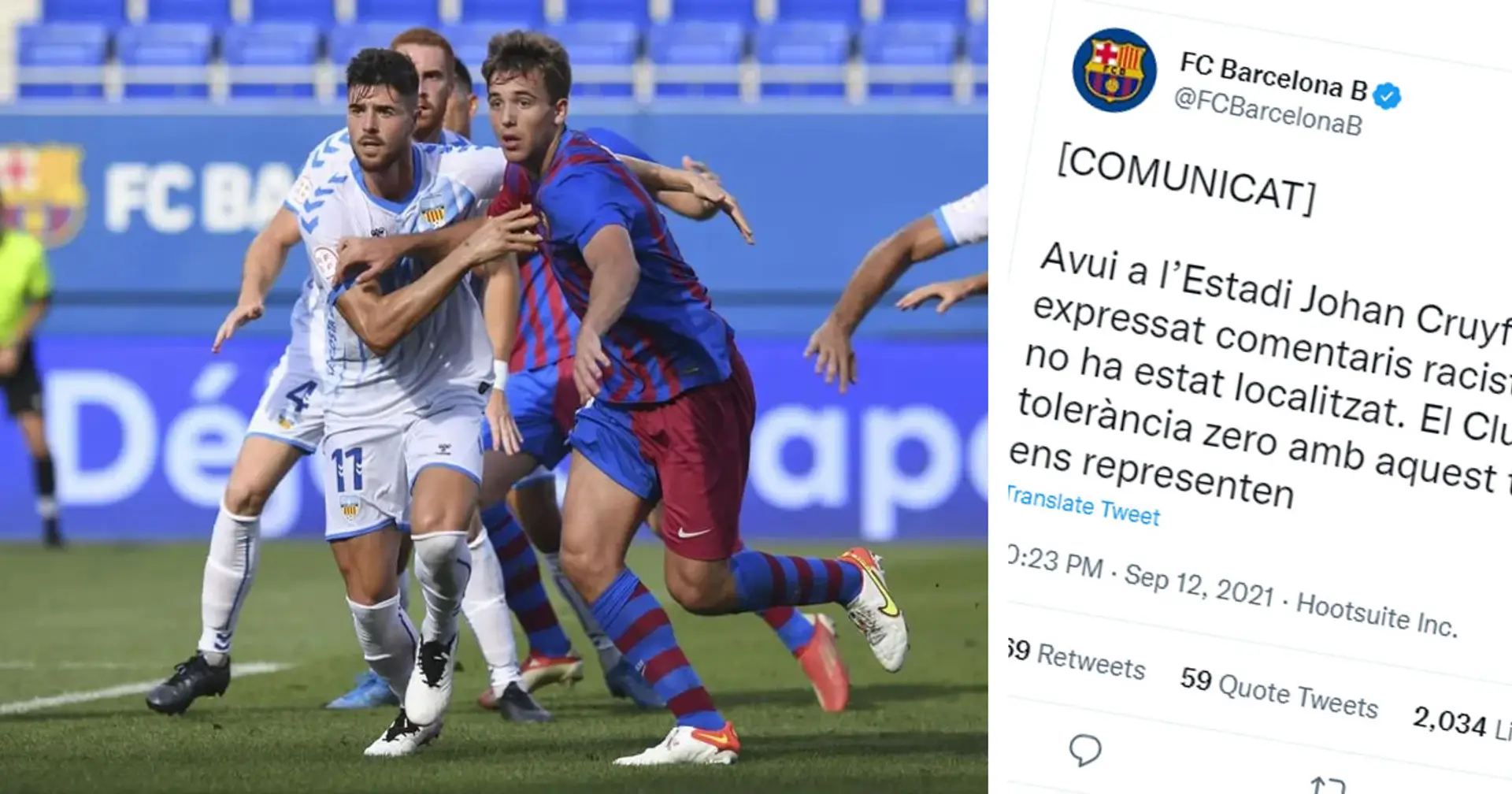 Le Barca publie une déclaration officielle condamnant le racisme après qu'un joueur adverse a été maltraité lors du match du Barça B par un fan à domicile
